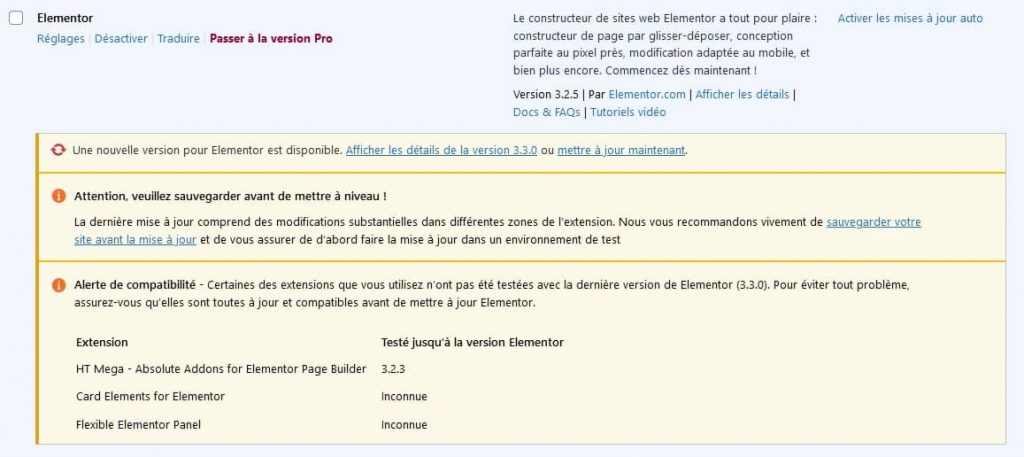 Mises à jour d'une version majeure