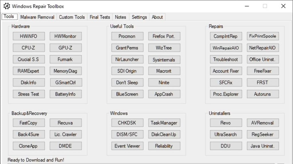 Windows Repair Toolbox, la boîte à outils indispensable du technicien