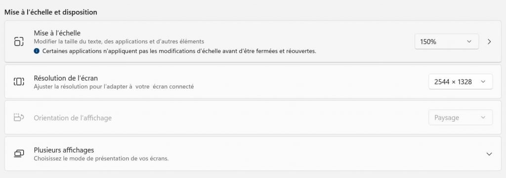 Mise à l'échelle et disposition de Windows 11