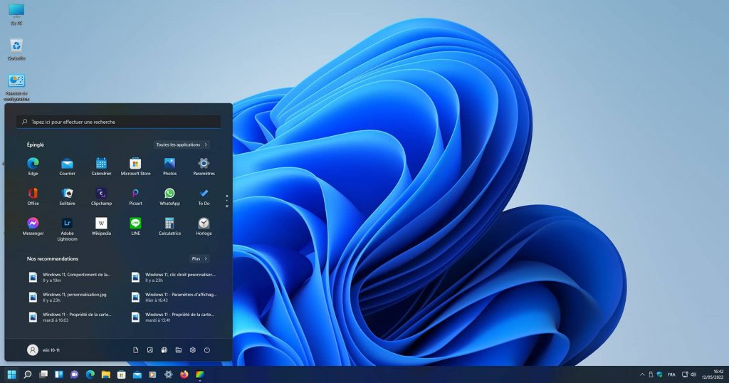 Placement du menu Démarrer de Windows 11 sur la gauche