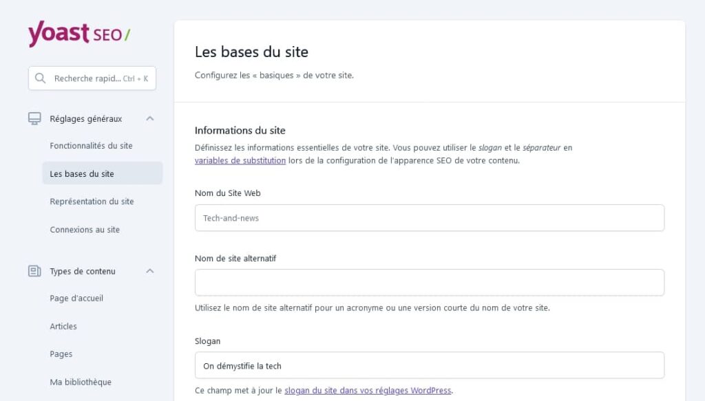 Permet d'ajouter le nom et le slogan de votre site à Yoast SEO