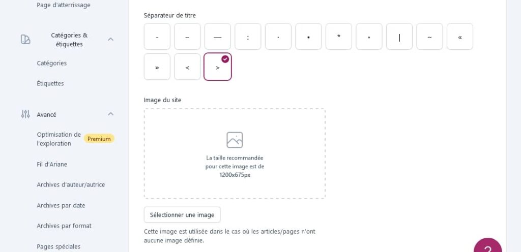 Choix du séparateur de titres et de l'image de partage par défaut de vos articles - Yoast SEO
