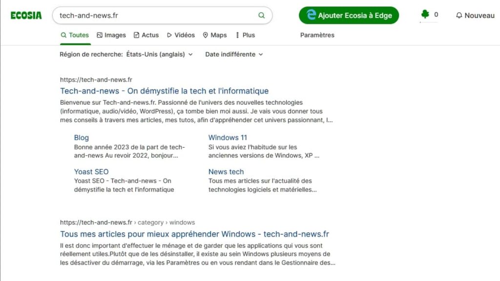ECOSIA, résultats de recherche pour tech-and-news.fr