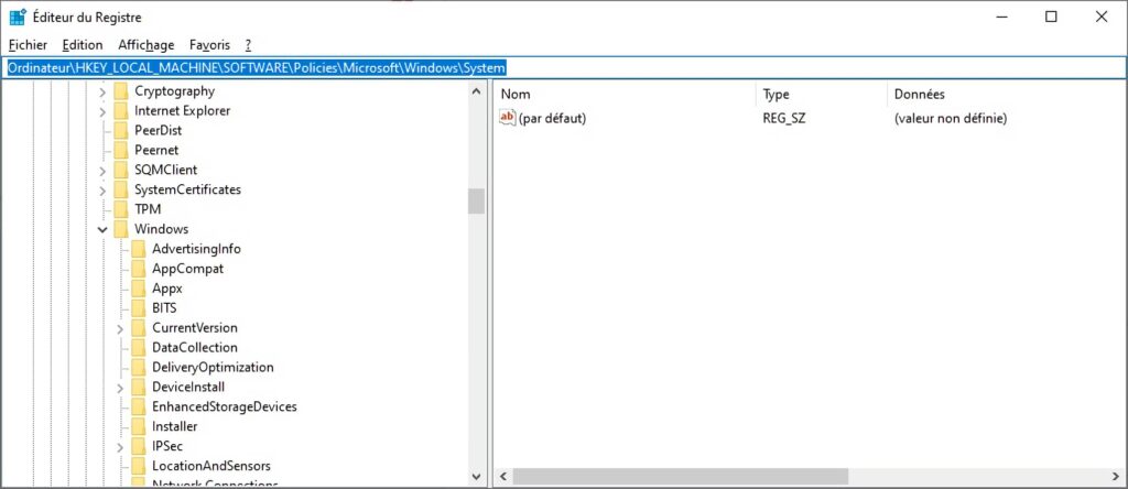 Chemin de la clé registre, désactivation, démarrage rapide