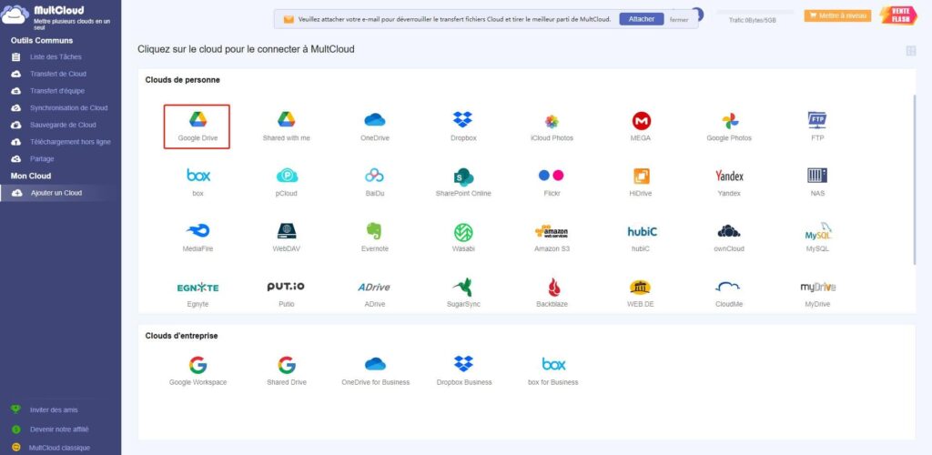 MultCloud, sélection de Googgle Drive