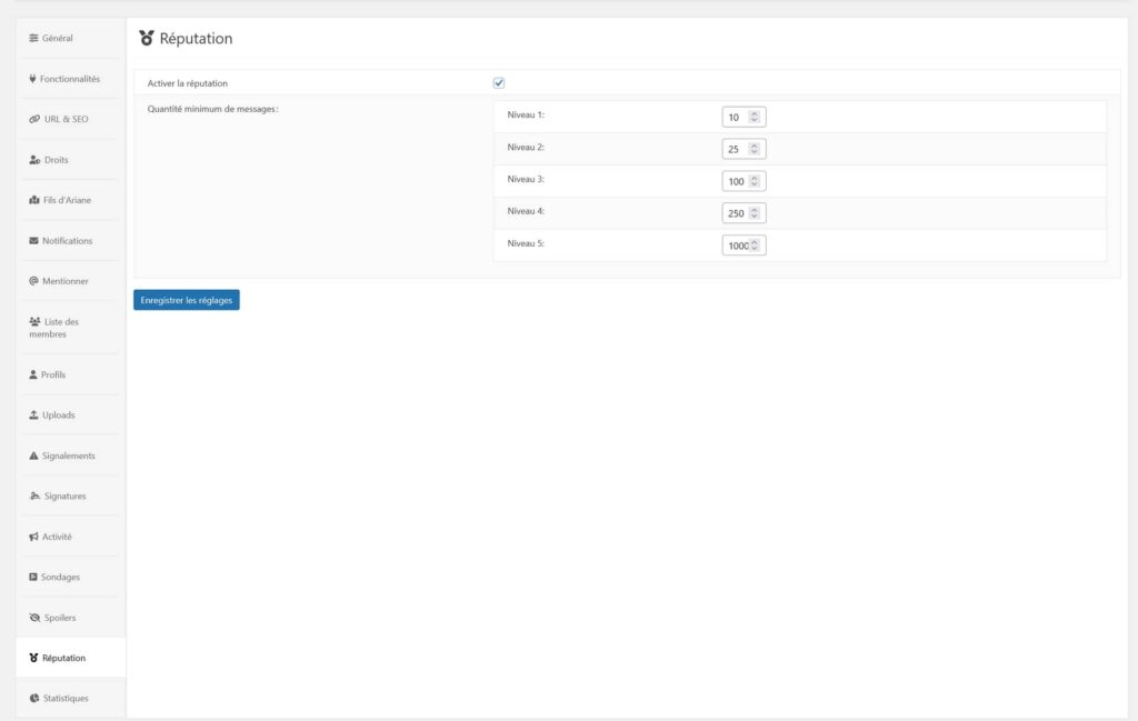 Activation de la réputation des membres, Asgaros Forum