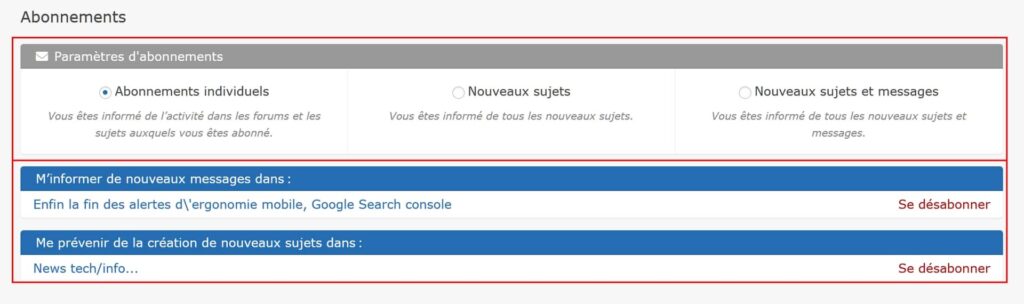 Asgaros Forum, paramètres et gestion des abonnements