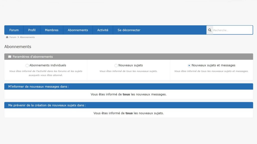 Asgaros Forum, s&rsquo;abonner à un forum ou un sujet