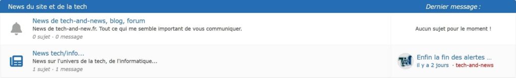 Présentation des catégories et des forums de la page d'accueil, Asgaros forum
