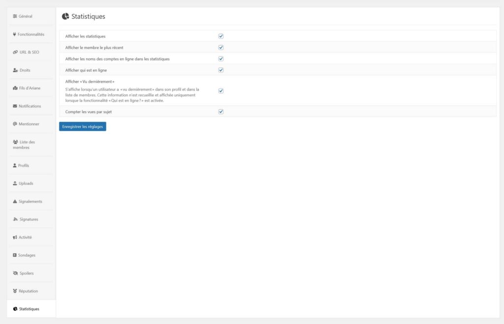 Configuration des statistiques du forum