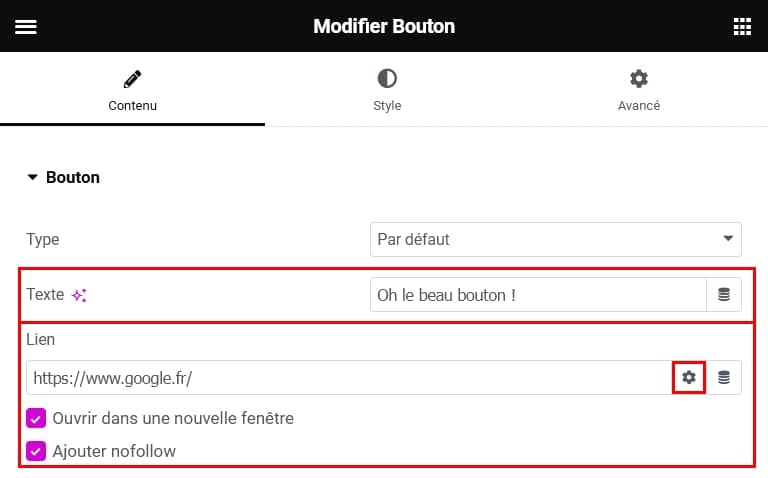 Ajouter un lien via les boutons d'Elementor