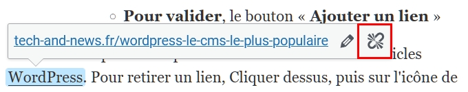Retirer un lien de l'éditeur classique de WordPress