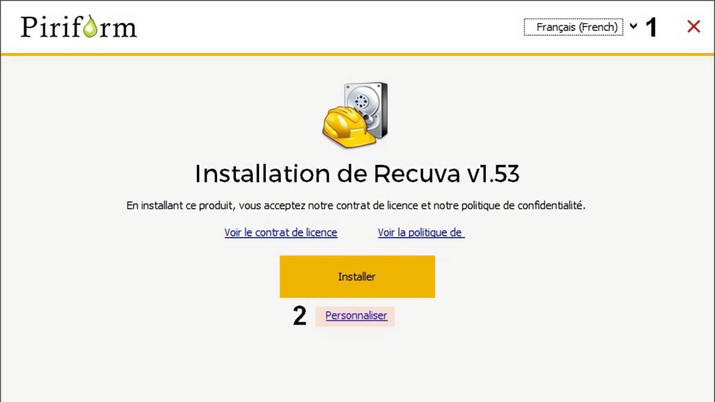 Installation de Recuva langage et options personnalisées