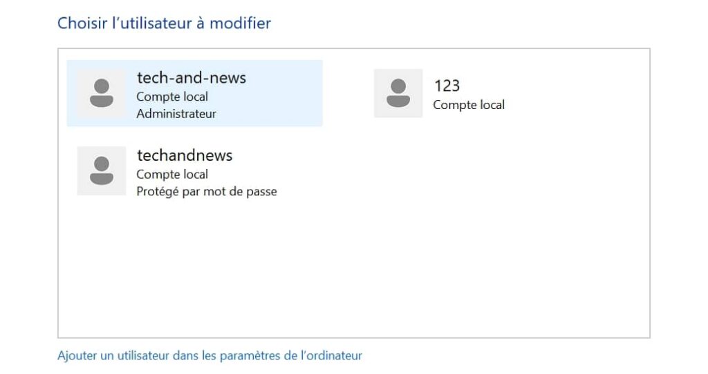 Choisir l'utilisateur local à renommer