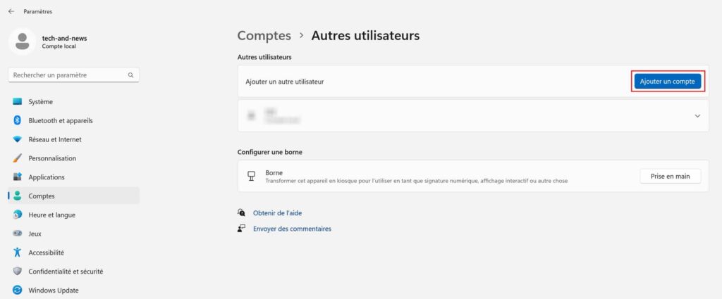 Ajouter un compte dans les paramètres de Windows 11