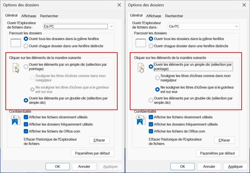 Activer le simple clic de souris pour l'ouverture des fichiers et dossiers sous Windows