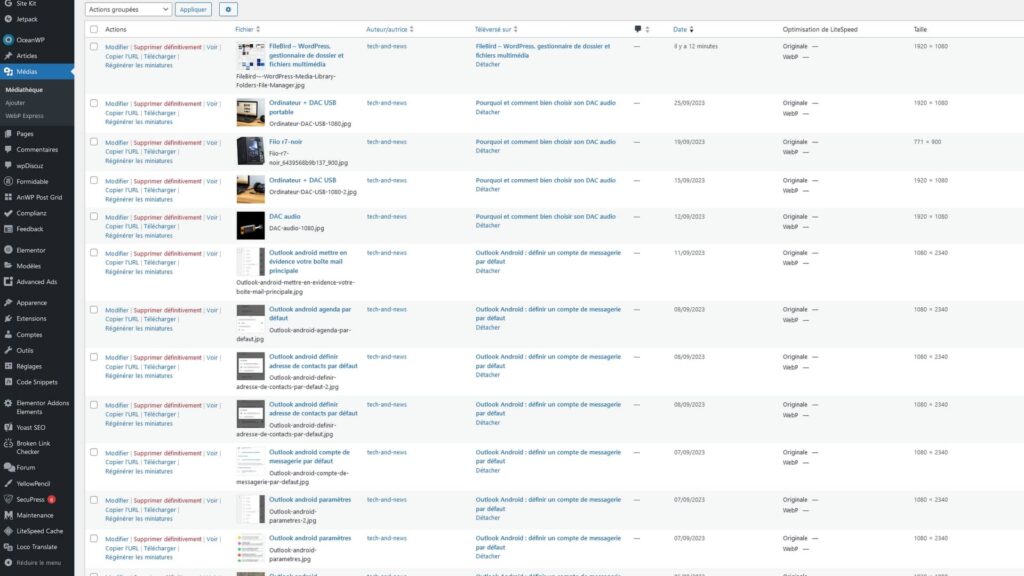 Médiathèque de WordPress par défaut