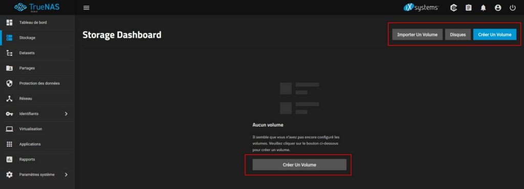 Création d'un volume de stockage sous TrueNAS