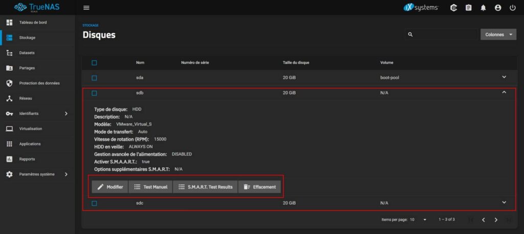 Gestion des disques de stockage sous TrueNAS