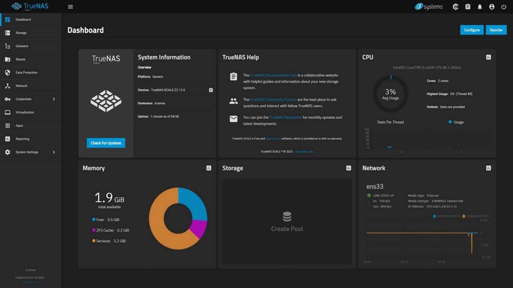 Comment configurer TrueNAS SCALE, dashboard et réseau
