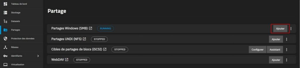 Partager un dataset au partage sous TrueNAS