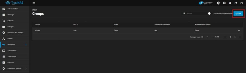 Ajouter un groupe d'utilisateur sous TrueNAS