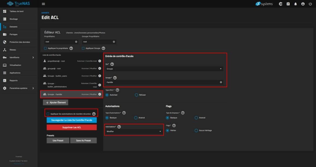 Ajouter un élément ACl au dataset