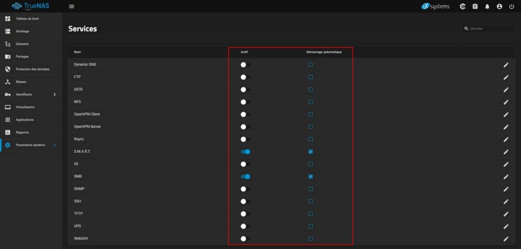 Démarrage automatique des services sous TrueNAS