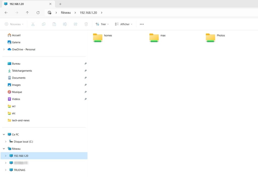 Contenu du partage réseau de votre NAS