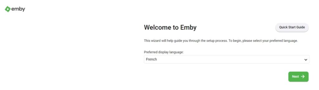 Assistant d'emby, choix de la langue