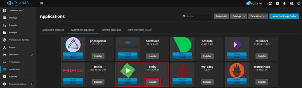 Installation du serveur emby, TrueNAS
