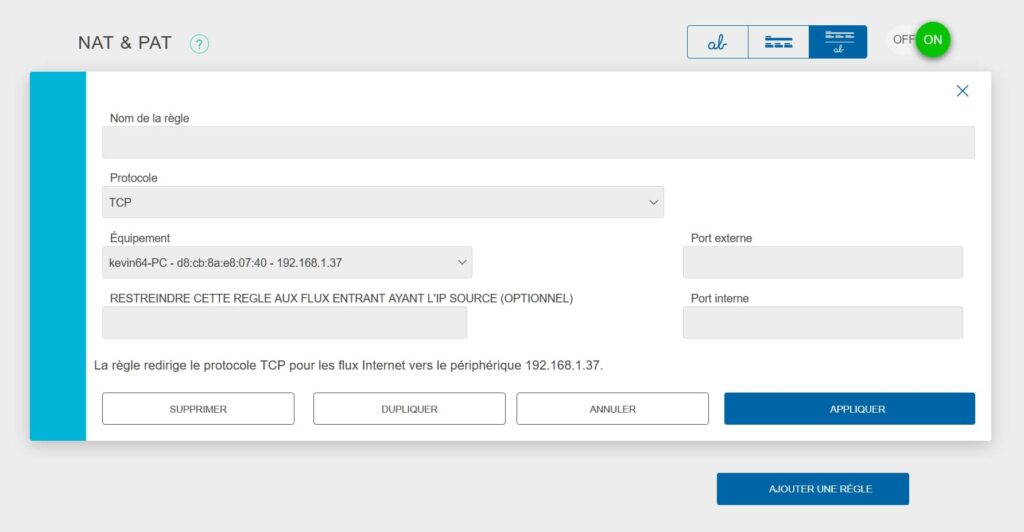 Service NAT et PAT Bbox