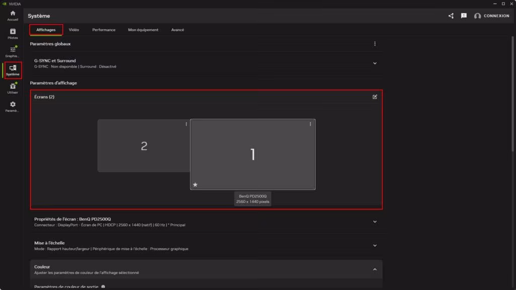 Réglages de l'affichage sous NVIDIA App