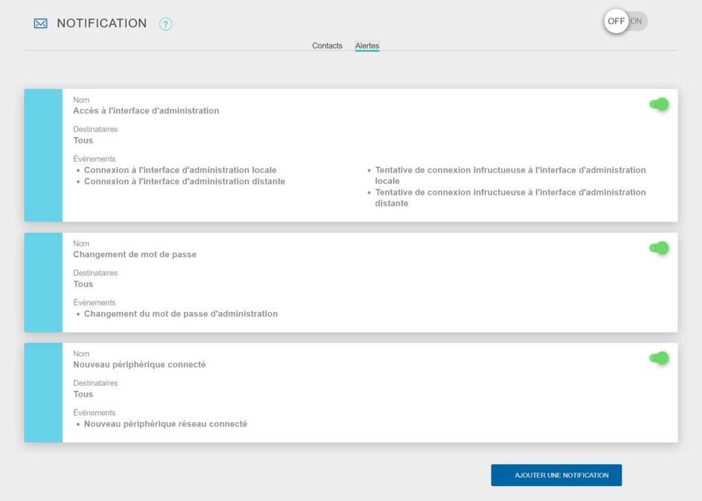 Sélection du type d'alertes de la part de votre Bbox