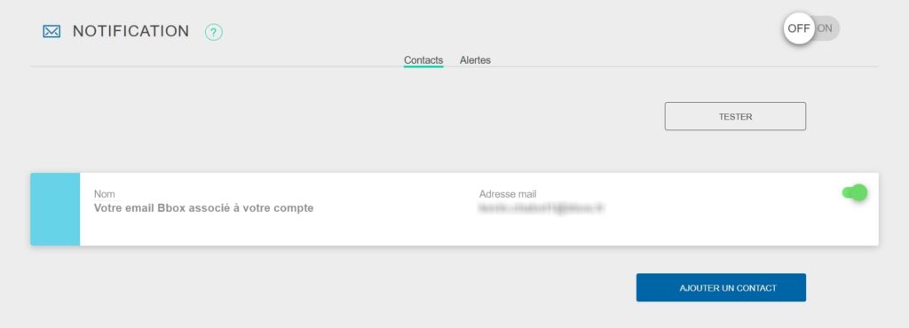 Les notifications, adresse de contact, de la part de votre Bbox