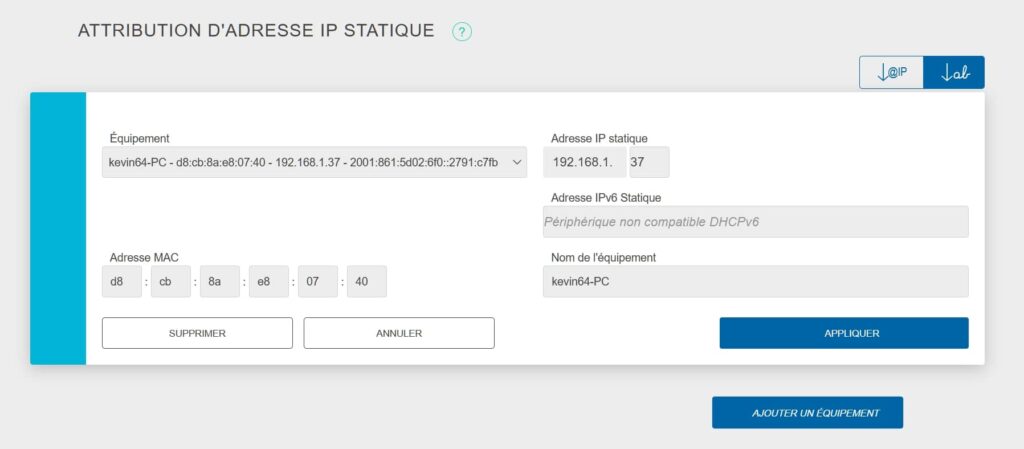 Attribution d'adresse IP statique IPv6