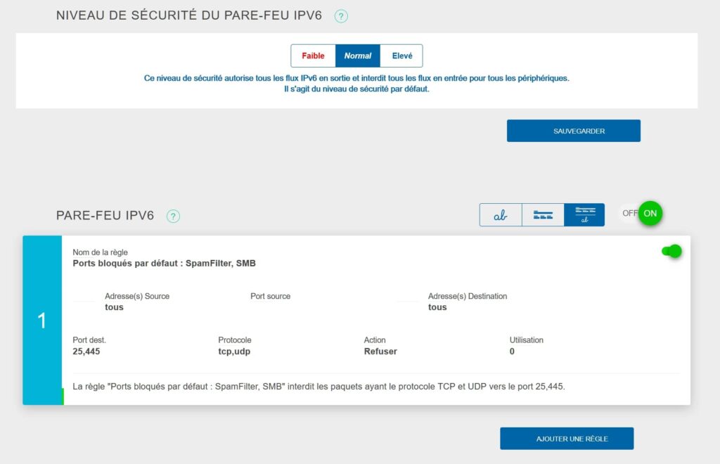 Réglages du Pare-feu IPv6