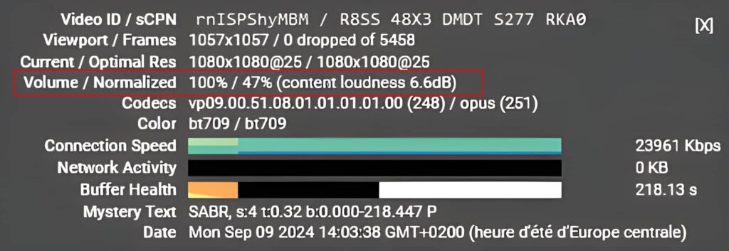 YouTube, stats pour les nerds LUFS élevé up