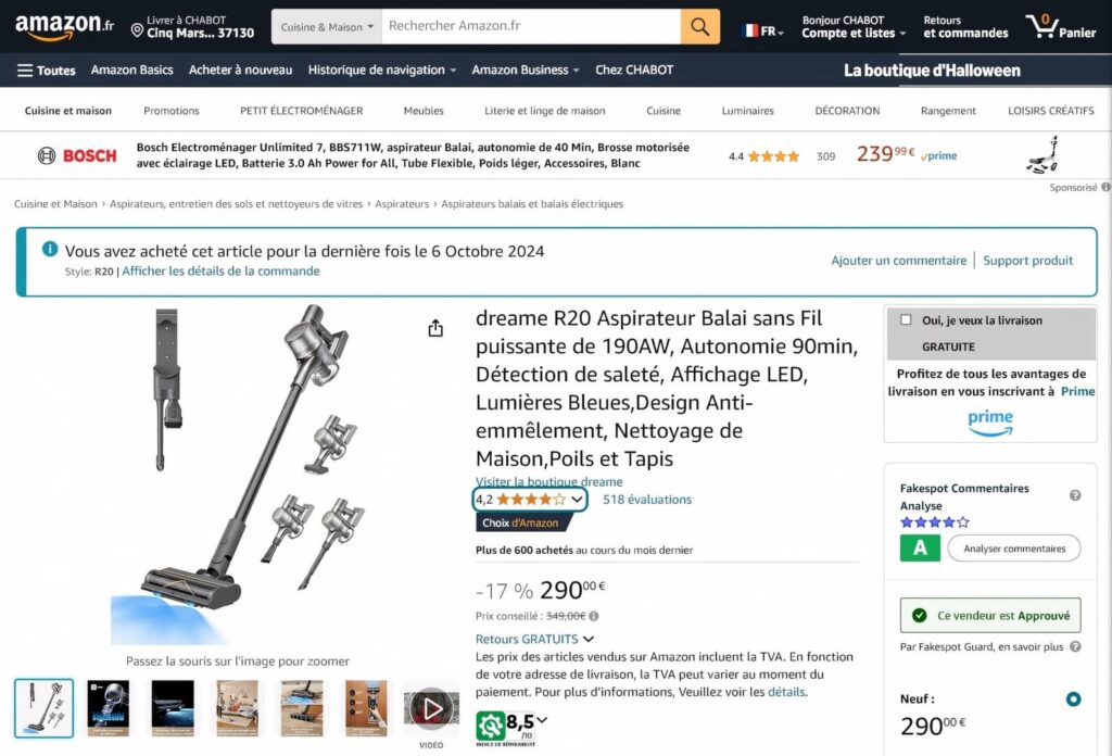 Page Amazon du Dreame R20