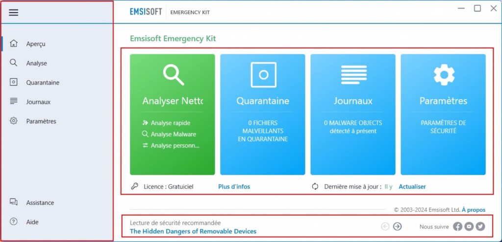 L'interface d'Emsisoft Emergency Kit
