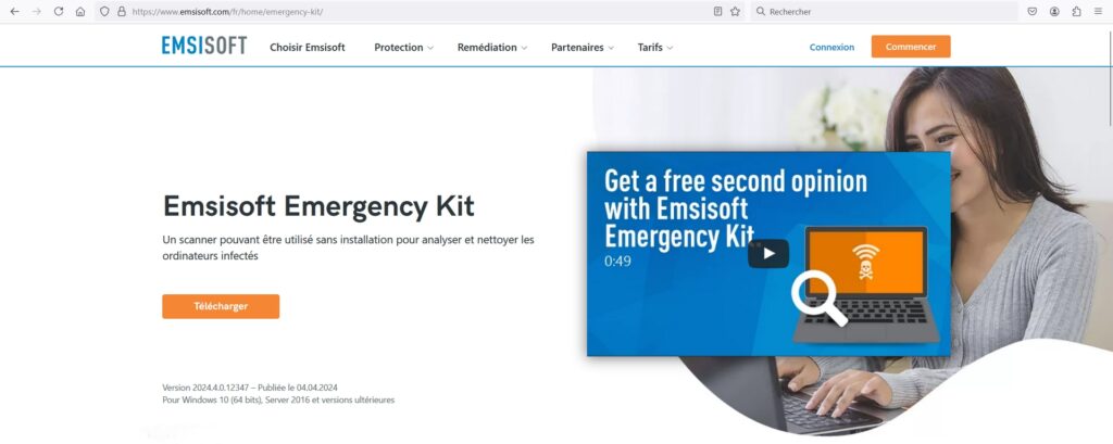 Téléchargement de l'exécutable Emsisoft Emergency Kit