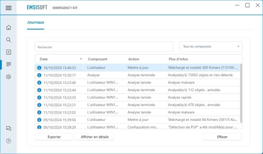 Liste des événements qui se sont passés