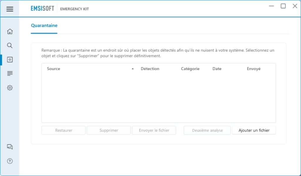 Liste des fichiers présents dans la zone de quarantaine
