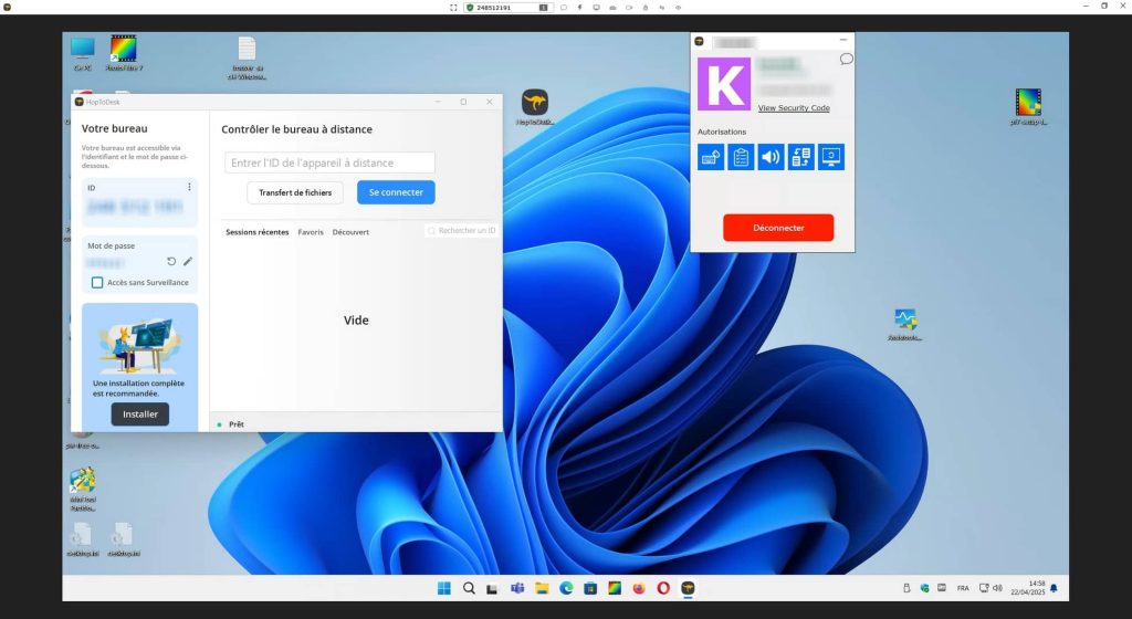 HopToDesk, vue du bureau distant