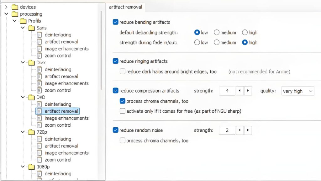 DVD artifact removal