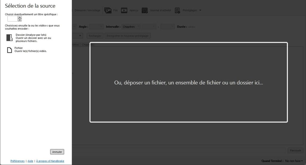 L'assistant de HandBreak proposé au démarrage