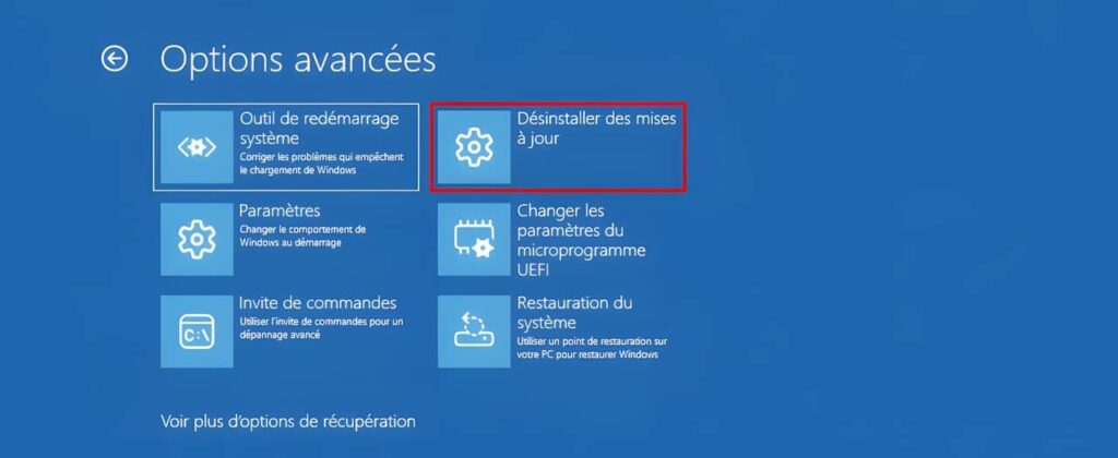 WinRE, options avancées