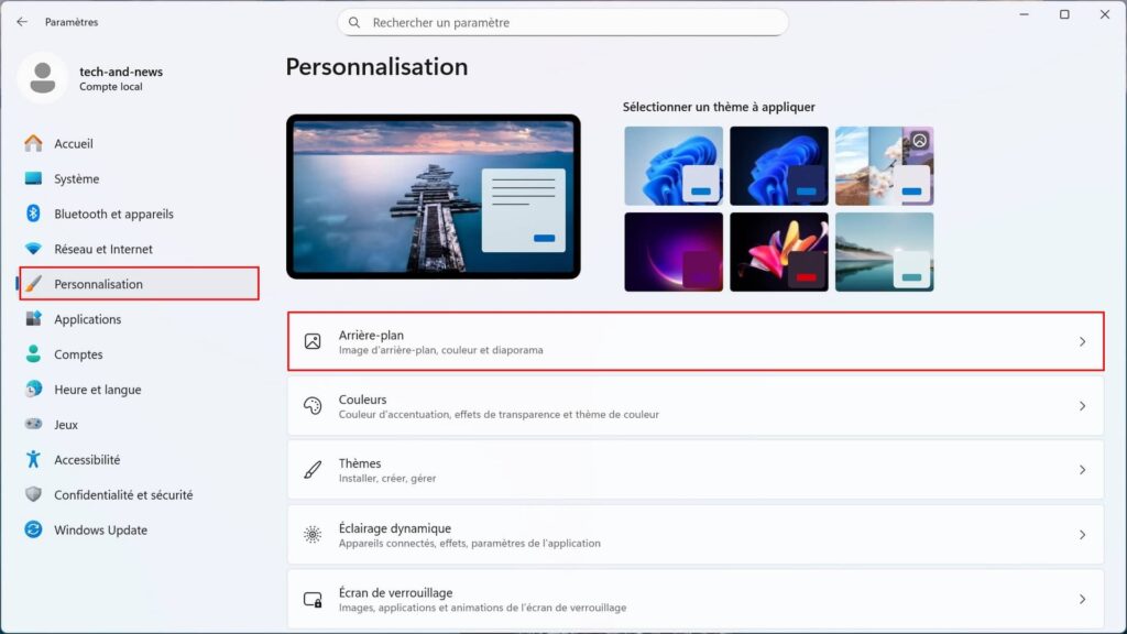 Windows 11, personnalisation, arrière-plan