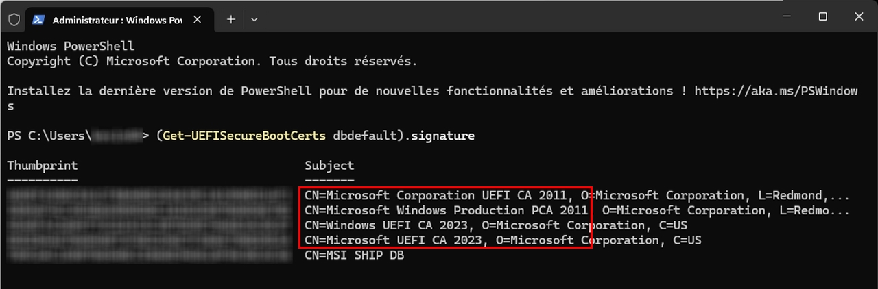 vérification de la base de données par défaut