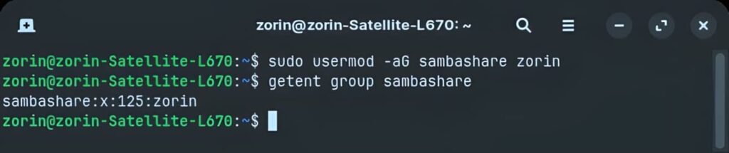 Commande ajouter un utilisateur au groupe sambashare